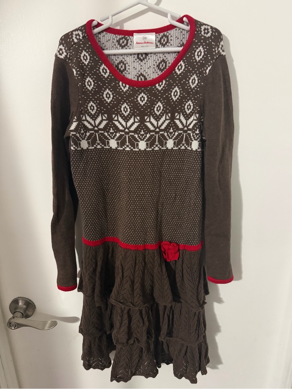 Hanna Andersson Girls Size 130 8 Fair Isle Sweater Dress 100% Cotton